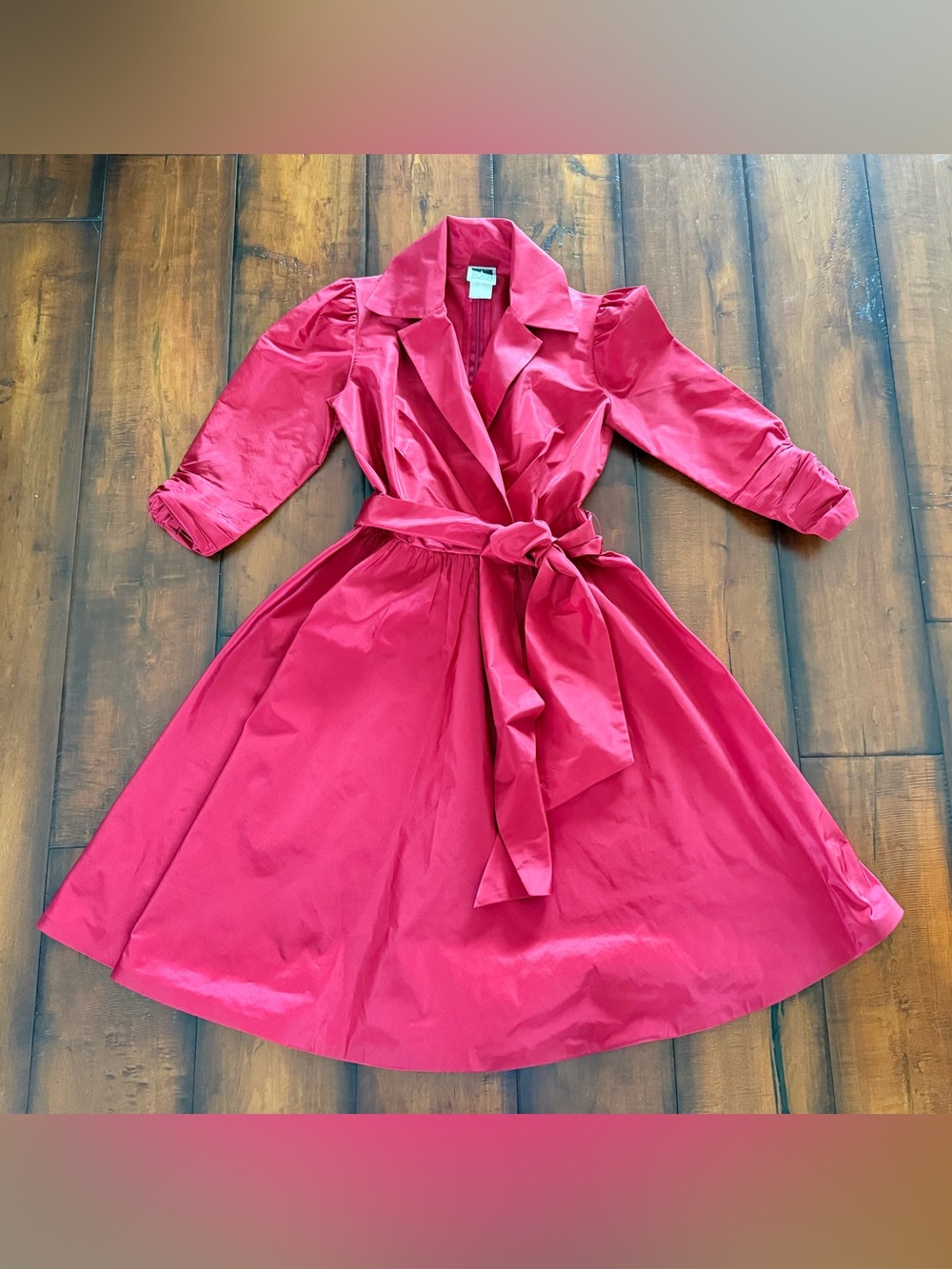 Tadashi Shoji Red Taffeta Wrap Midi Dress with Tie